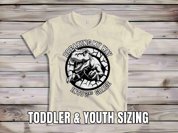 Kids 2nd Grade Shirt Dinosaur TShirt T-Rex Breaking Into T-Shirt TRex Dino Second Grader Gift T Shirt Cute Girl's Boy's Children's Youth