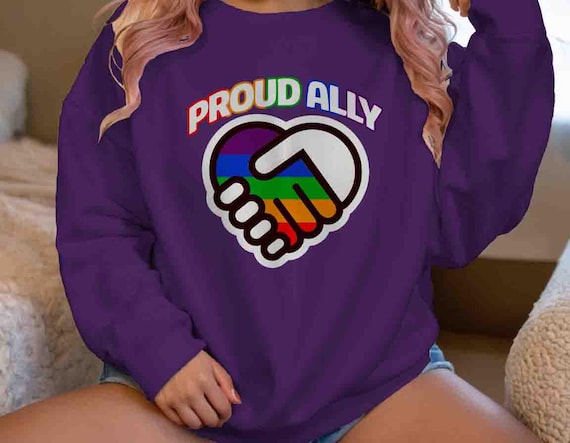 Men's Funny Proud Ally Sweatshirt LGBTQ Shirt Support Gay Trans Handshake Gift Rights Gay Flag Crewneck Unisex Tee Gift Support LGBT LGBTQ+
