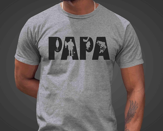 Men's Fishing Papa T-Shirt Father's Day Gift Fisherman Shirt Hook Fish Lure Shirt Papa Sport Catch Bass Gift For Him TShirt Fisherman Tee