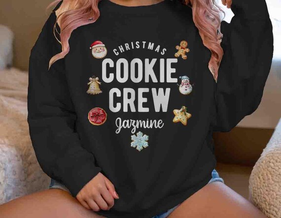 Personalized Christmas Cookie Crew Sweatshirt Custom Name Crewneck Baker Gift Idea Matching Holiday Shirts For Men Women Unisex
