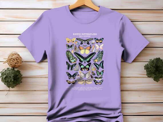 Men's Butterfly T Shirt Butterflies Shirts Types Of Insects Bugs Shirt Illustrated T Shirt Butterfly Unisex Moth Entomology Tee Gift Idea