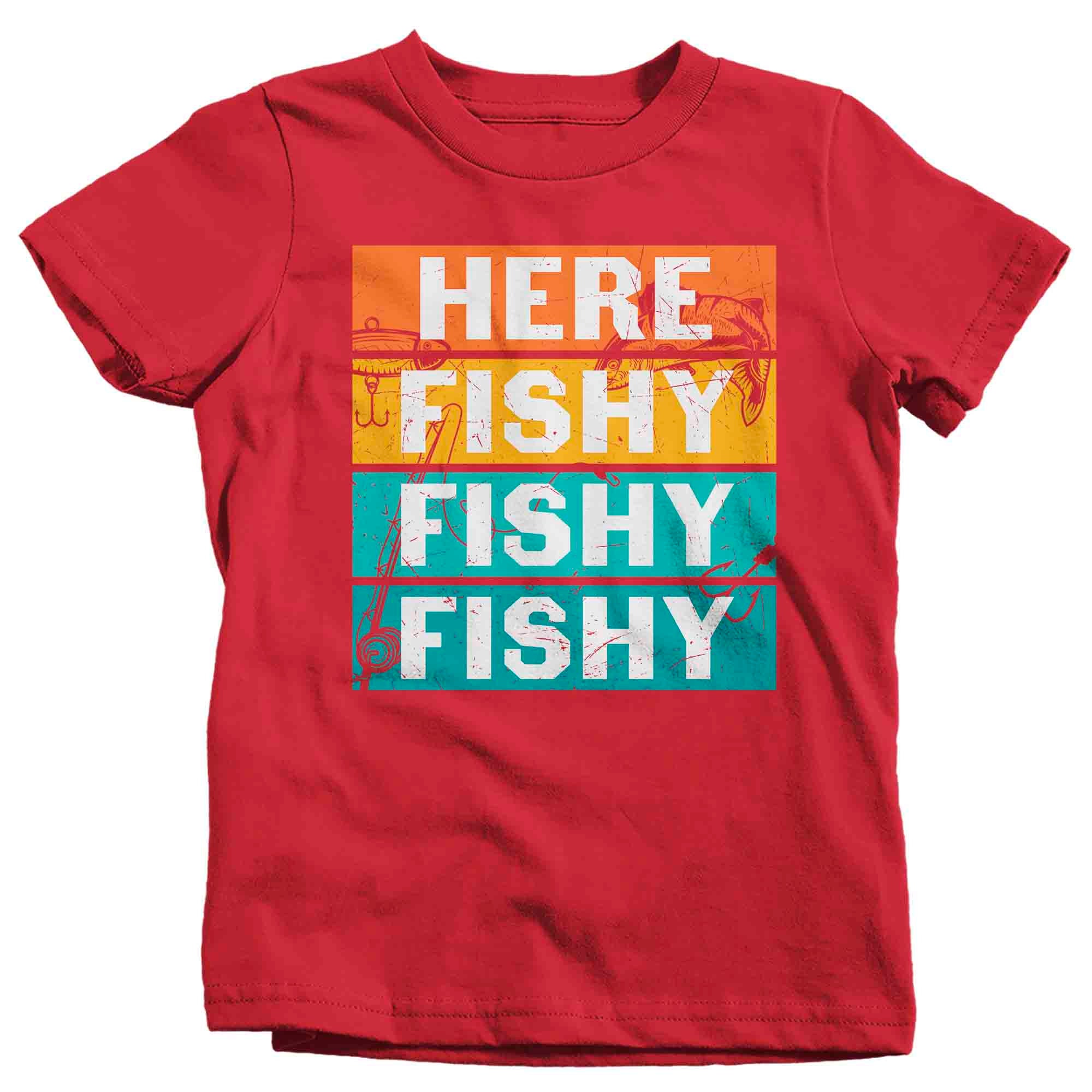Kids Fishing-Shirt Here-Fishy Cute Bass Fish Funny Boy Toddler T-Shirt