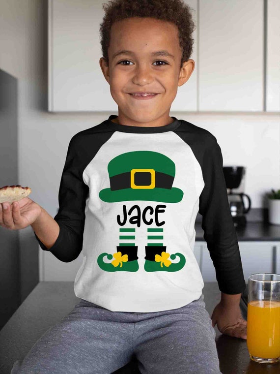 Toddler Boy's Personalized Leprechaun Shirt 3/4 Sleeve Raglan St. Patrick's Day Custom Shirts