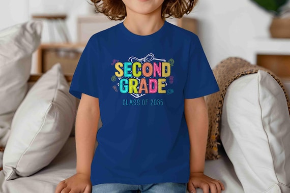Kids Cute Second Grade Shirt Back To School TShirt Class of 2035 Cute Icons T-Shirt 2nd Grade 2  T Shirt Boho Children's School Gift Girl's