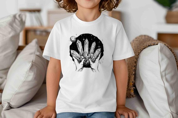 Kids Crystal TShirt Energy Shirt Reiki Healer Healing Positive Mineral Rock Crystal Gift Unisex Tee Witch Wicca Wiccan For Children Girl's