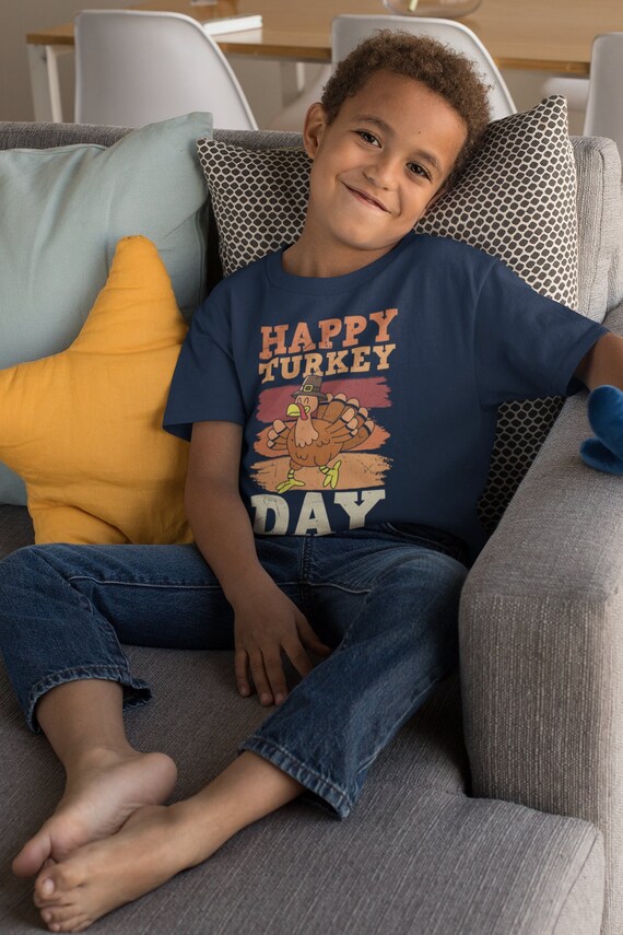 Kids Happy Thanksgiving Day TShirt Turkey Shirts Vintage Sunset T Shirt Holiday Tee Unisex Soft Vintage Graphic T-Shirt Youth