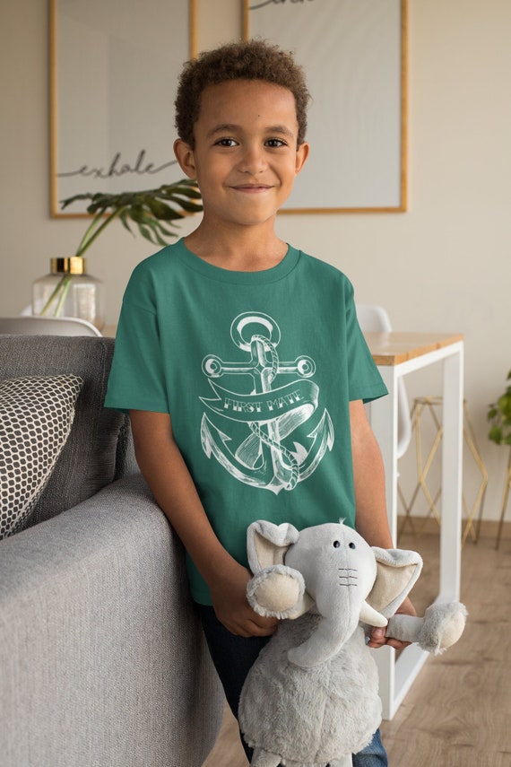 Kids Personalized Anchor Shirt Vintage Boater T Shirt Custom Nautical TShirts Trip Boating 1st Mate Gift Capitan Unisex Youth Gift Idea