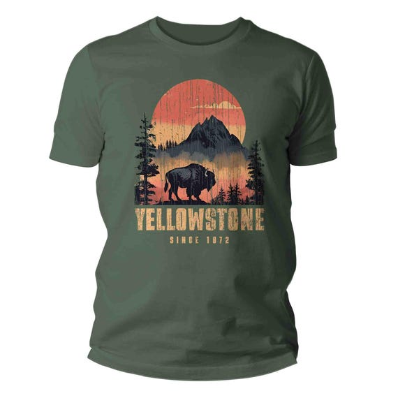 Men's Yellowstone Shirt National Park Shirt Buffalo Vacation Hiker T Shirt Gift Idea Him Travel Tour Tourist Unisex Graphic Tee Grunge 1872