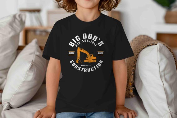 Kids Custom Construction Shirt Personalized Company Excavating Dig Demo Clear T Shirts Backhoe Contractor Logo Business TShirt Unisex Boy's