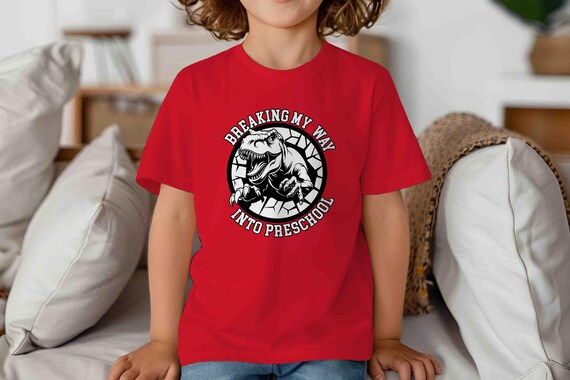 Kids Preschool Shirt Dinosaur TShirt T-Rex Breaking Into T-Shirt TRex Dino Preschooler Gift T Shirt Cute Girl's Boy's Children's Youth
