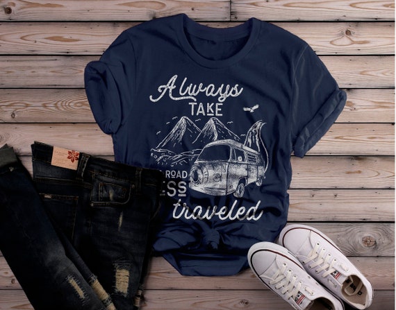 Women's Hipster Road Less Traveled T-Shirt Adventure Camping Vintage Shirt Tee