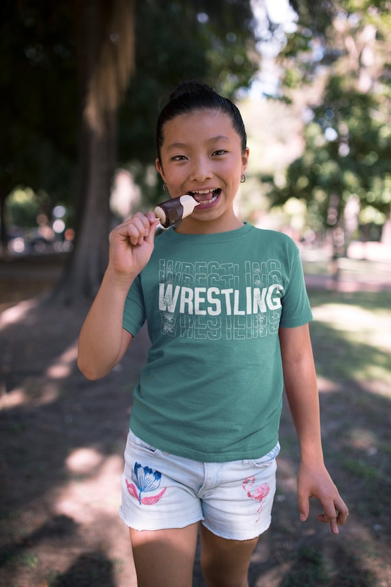 Kids Wrestling Shirt Grunge Typography T-Shirt Wrestler Girls Wrestling Female Wrestle Saying Gift Tshirt Unisex Boys