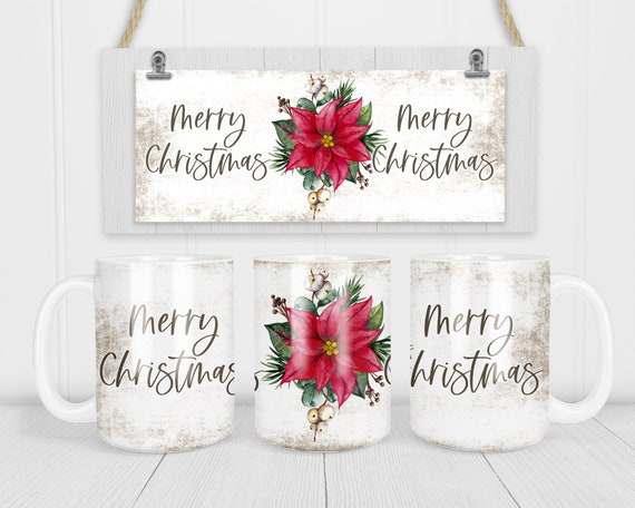 Merry Christmas Coffee Mug Poinsettia Gift Winter Décor Cup Flower Pretty Gift Coffee Mugs Illustrated 15 oz. 20 oz. Large Giant Big