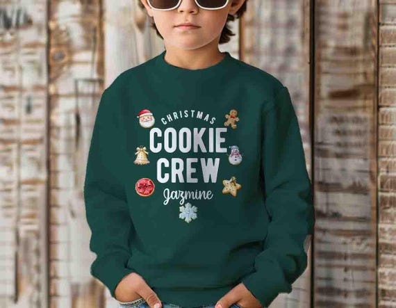 Personalized Christmas Cookie Crew Sweatshirt Custom Name Crewneck Baker Gift Idea Matching Holiday Shirts For Kids Youth