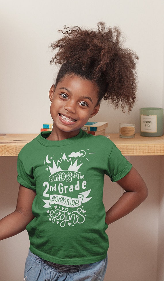 Kids Cute 2nd Grade T Shirt Typography Adventure Begins Shirt Boy's Girl's Second Grade Back To School TShirt
