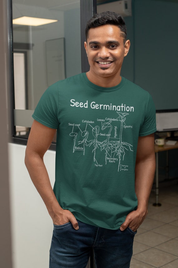 Men's Geeky Science Shirt Seed Germination T Shirt Illustrated Bean Plant TShirts Biologist Botanist Scientist Gift Idea Unisex Man