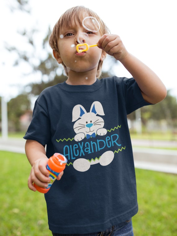 Boy's Personalized Bunny Easter Shirt Toddler Baby Youth Adorable Shirts Cute