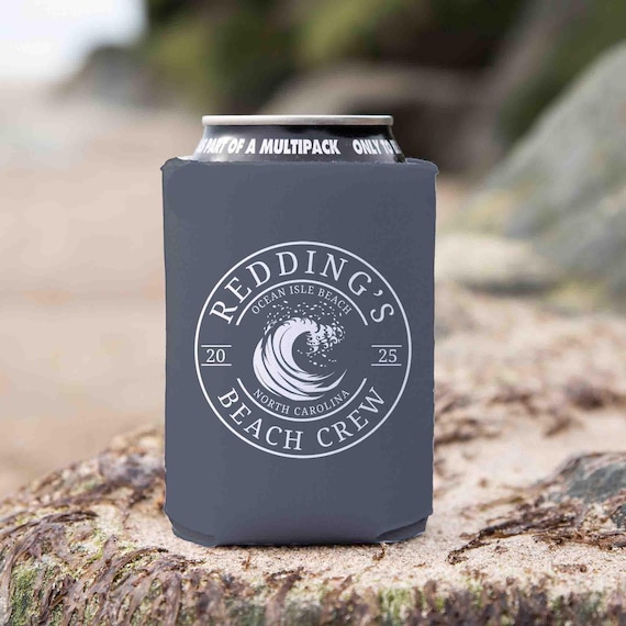 Personalized Beach Cozie Custom Boater Captain Gift Wave Beach Logo Nautical Boating Gift Foam Can Cooler Boat Name Lakehouse Soda Beer Foam