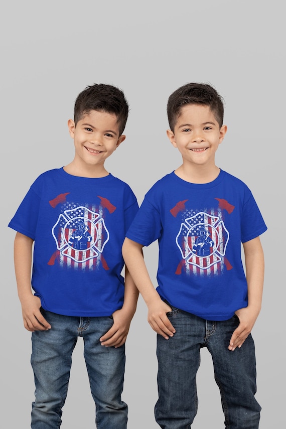 Kids Firefighter Shirt American Firefighter T Shirt Gift Idea Flag Patriotic Fireman Gift U.S. Flag Tee Boy's Girl's Youth