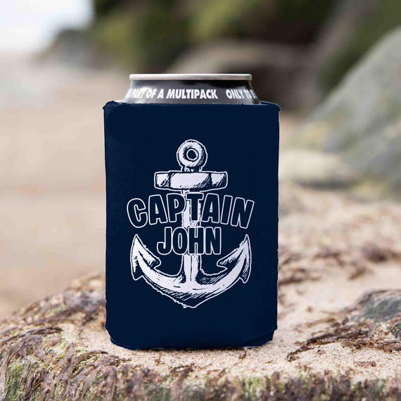 Personalized Captain Cozie Custom Boater Captain Gift Anchor Logo Nautical Boating Gift Foam Can Cooler Boat Name Soda Beer Foam Vintage