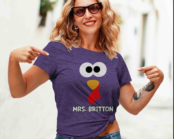 Women's Funny Turkey T Shirt Thanksgiving Shirts Teacher Tee Turkey Day TShirt V Neck Or Crew Personalized Custom Name