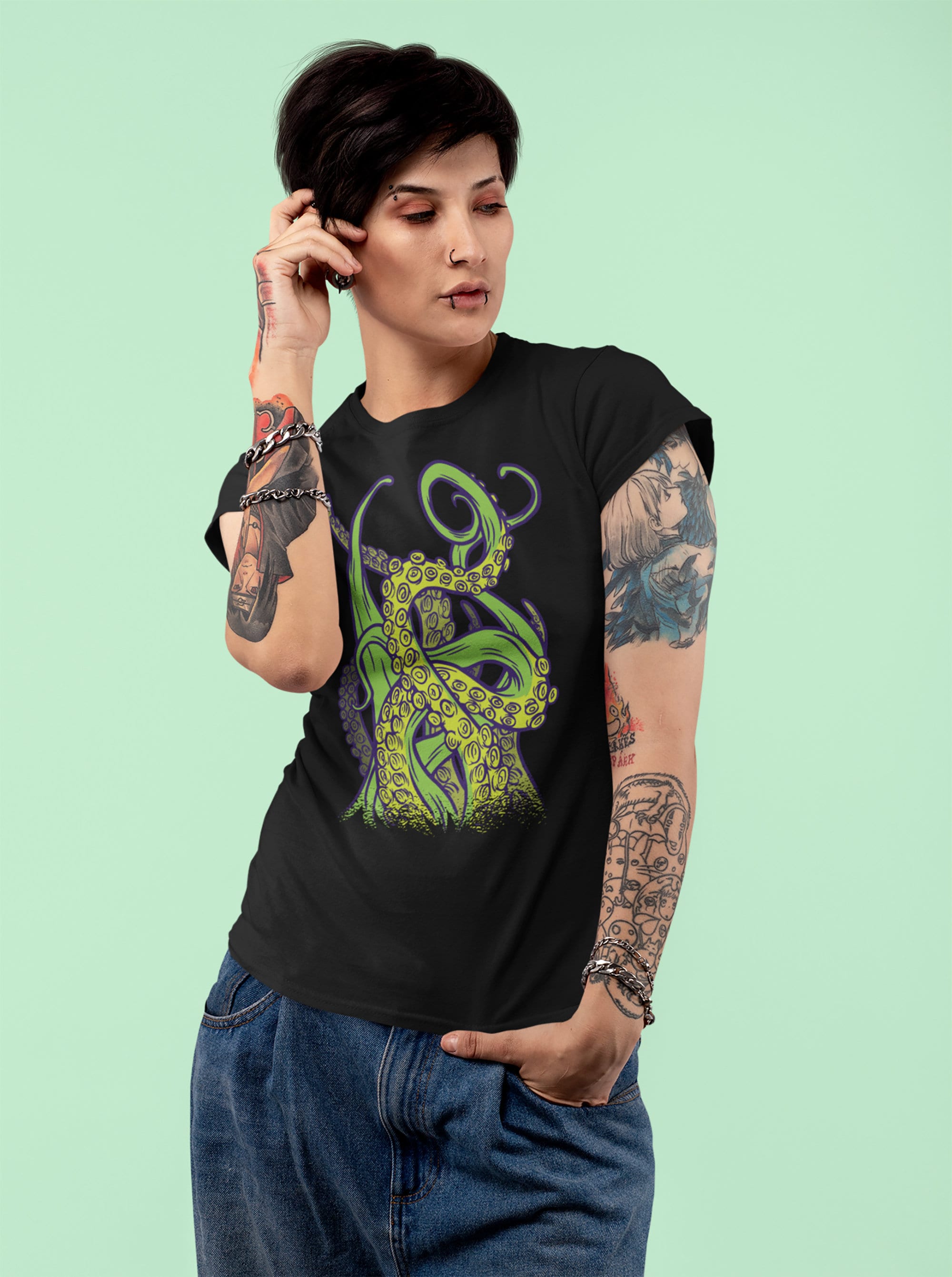 Women's Octopus T Shirt Tentacles Shirt Grunge Tee Aquatic | Etsy
