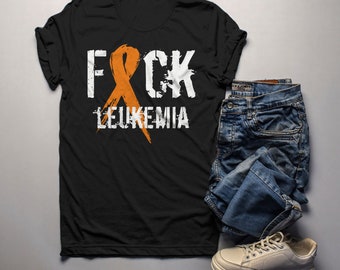 Men's F*ck Leukemia T-Shirt Orange Ribbon Cancer Shirt Graphic Awareness Tee Support Shirts