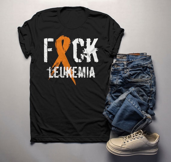 Men's F*ck Leukemia T-Shirt Orange Ribbon Cancer Shirt Graphic Awareness Tee Support Shirts