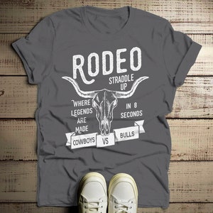 Men's Rodeo T Shirt Cowboys Vs. Bulls Shirt Vintage Cow Skull Graphic Tee Straddle Up image 3