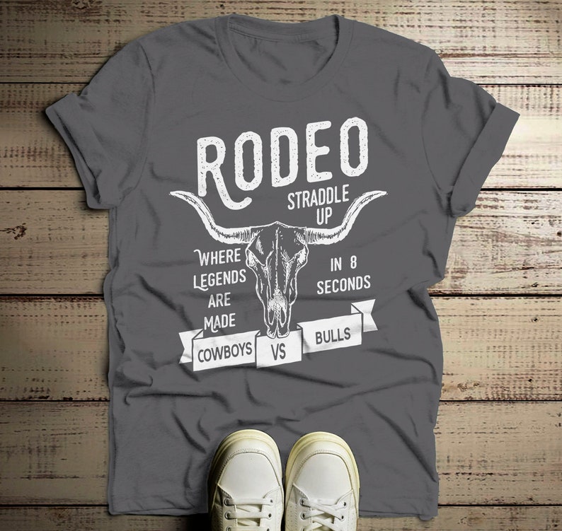 Men's Rodeo T Shirt Cowboys Vs. Bulls Shirt Vintage Cow Skull Graphic Tee Straddle Up image 3