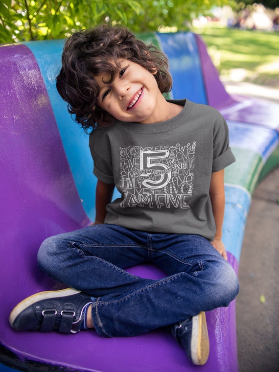 Kids 5th Birthday Shirt Typography Five 5 Birthday T-Shirt Gift Idea For Kid Cute Birthday Tee Youth Unisex Child Gift Idea
