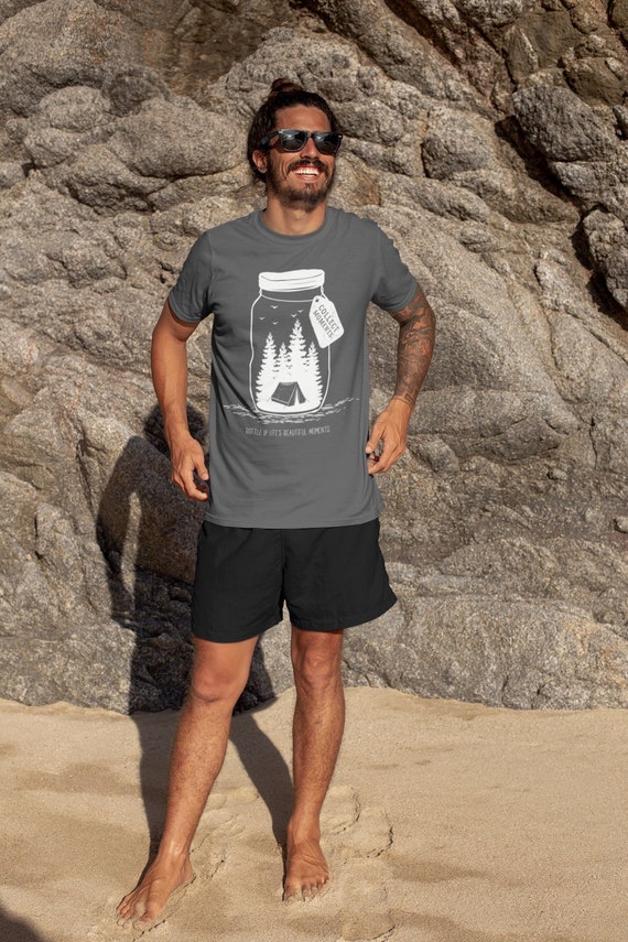 Men's Camping T Shirt Mason Jar Graphic Tee Collect Moments Hipster Shirts Tent TShirt Camper