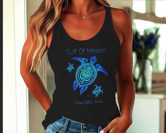 Women's Funny Gulf Of Mexico Tank Top Forever Racer Back Stay Salty Gift Idea Anti Maga Sea Turtle Gulf of America Racerback Tank Sleeveless