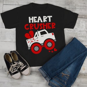 Kids Valentine's Day T Shirt Heart Crusher Shirts Truck TShirt Funny Valentines Tee Toddler Valentine T-Shirt