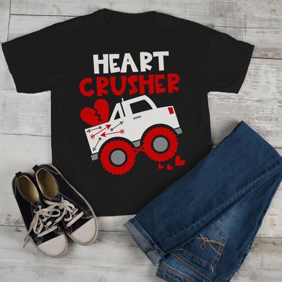 Kids Valentine's Day T Shirt Heart Crusher Shirts Truck TShirt Funny Valentines Tee Toddler Valentine T-Shirt