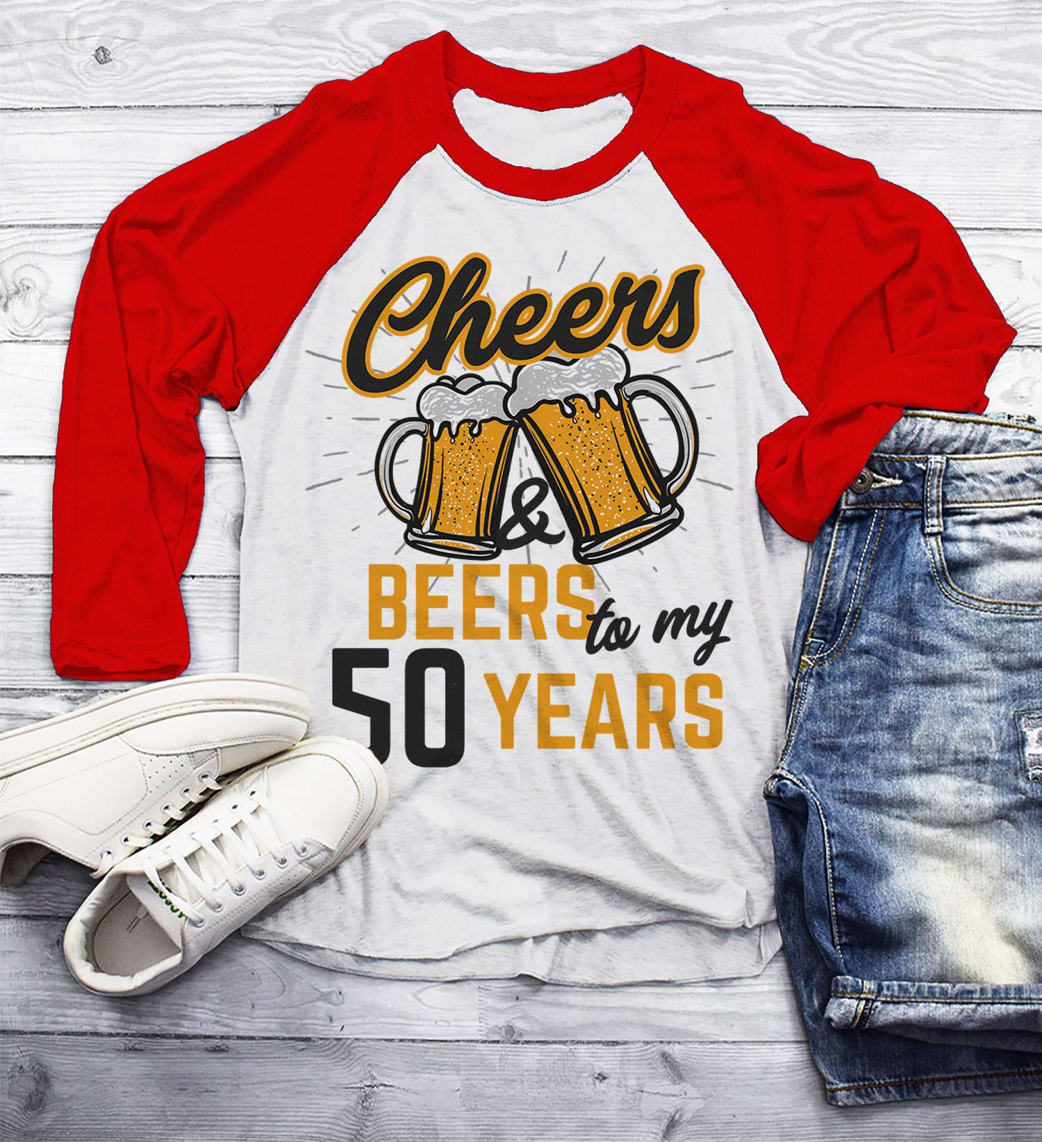 Men's Funny 50th Birthday T Shirt Cheers Beers Fifty Years Etsy UK