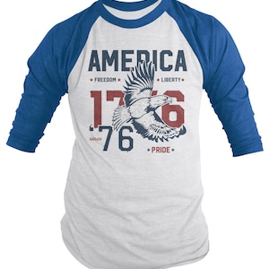 America T-Shirt Patriotic Vintage 1776 Eagle Pride Freedom Liberty 4th July Shirts Men's 3/4 Sleeve Raglan image 6