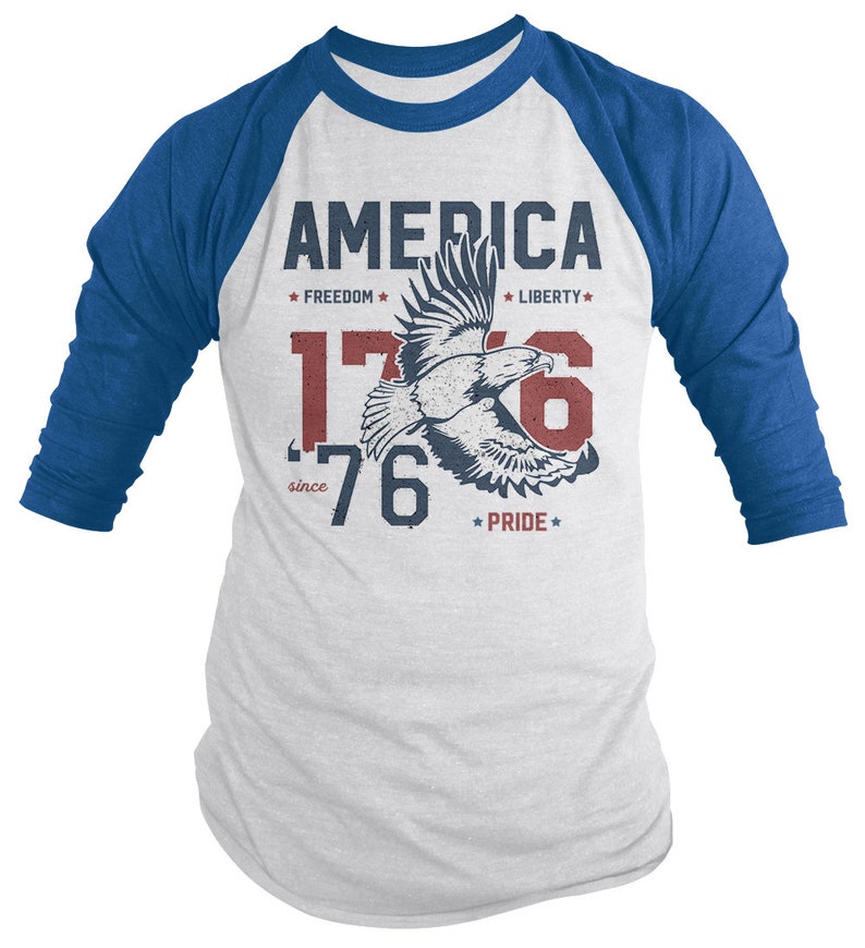 America T-Shirt Patriotic Vintage 1776 Eagle Pride Freedom Liberty 4th July Shirts Men's 3/4 Sleeve Raglan image 6