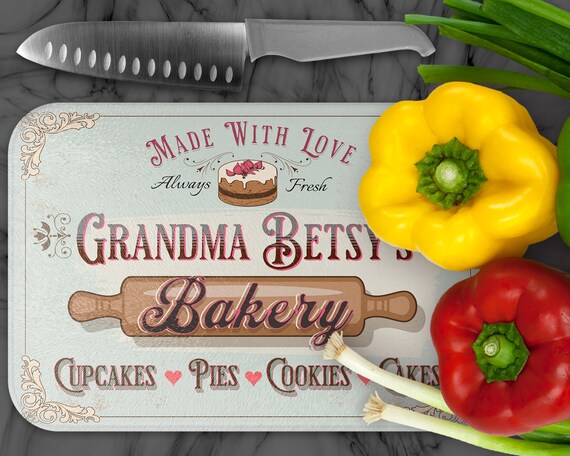 Personalized Grandma's Bakery Cutting Board Custom Gift Cute Cottage Theme For Mom Mother's Day Country Counter Art Kitchen Decor