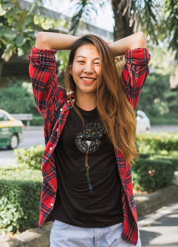 Women's Autism Shirt ASD Dandelion Spectrum Support T Shirt Vintage Infinity Rainbow Gift Graphic Tee Awareness Autistic Ladies