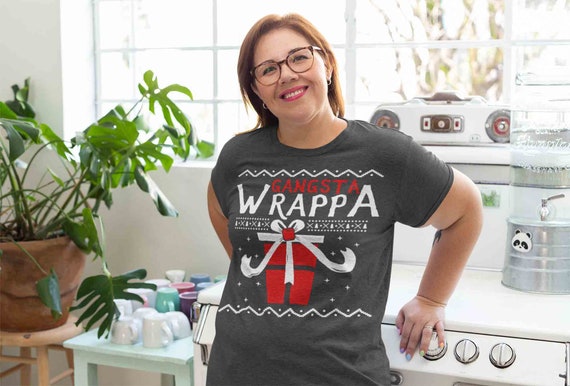 Men's Funny Christmas T Shirt Gangsta Wrappa Shirt Christmas Shirts Gangster Wrapper Shirt Present Shirt