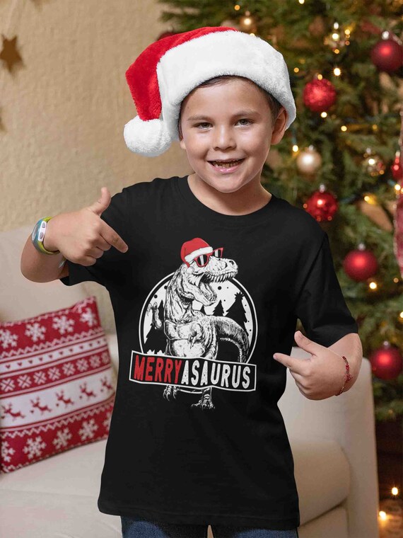 Kids Funny Christmas T Shirt Merry A Saurus Christmas Shirts Dinosaur Christmas Tree Shirt T Rex Shirt Tyrannosaurus