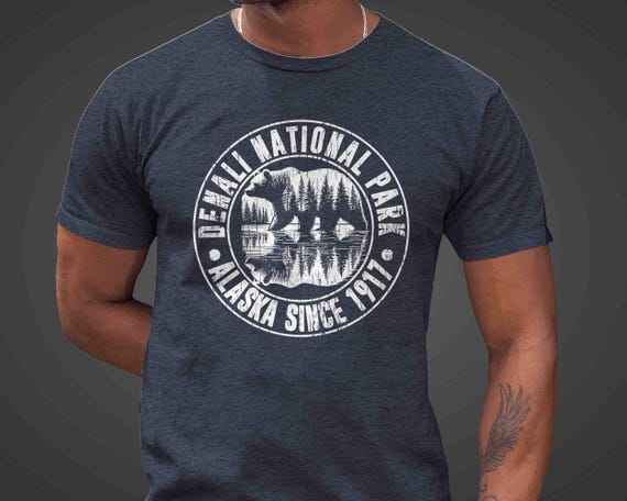 Men's Denali National Park Shirt Bear Parks Shirt Double Exposure Forests Ranger Nature Grizzly Brown TShirt Gift Idea Unisex Tee Grunge