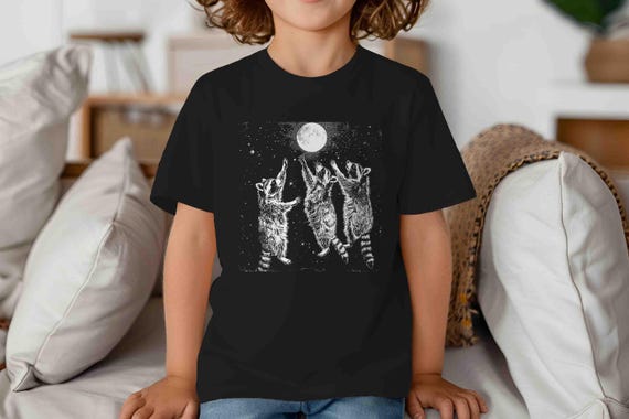 Kids Funny Racoon Shirt Moon Howling Occult Witch T Shirt Gift Idea TShirt Trash Panda Coven Pagan Worship Unisex Bella Canvas Tee Youth
