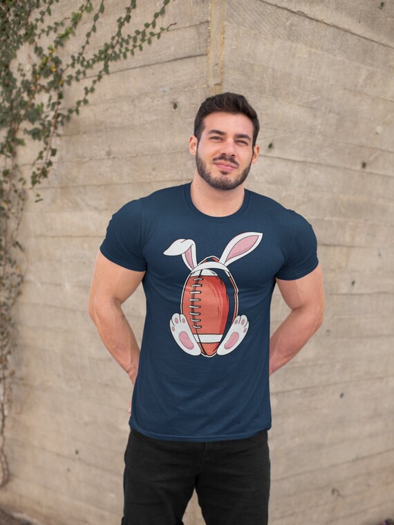 Men's Funny Easter T Shirt Football Bunny Shirt Rabbit Ears Feet Football Coach Gym Teacher TShirt Gift Easter Tee Unisex Man