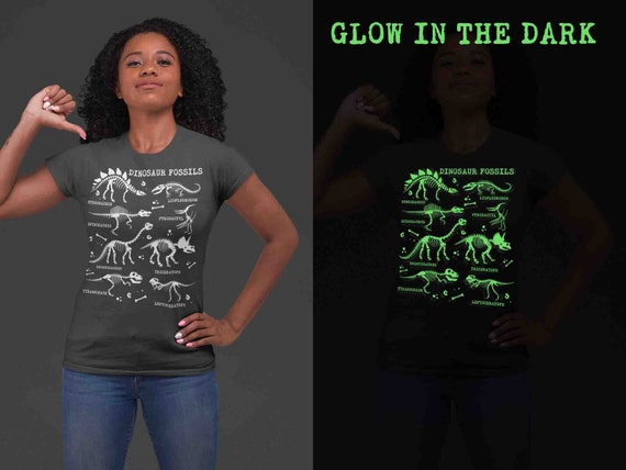 Women's Glow In The Dark Dinosaur Shirt Dinosaur Fossil Record Bones Dig Dino Shirt T-Shirt Paleontologist Gift Scientist Tee Ladies For Her