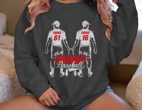Men's Personalized Baseball Sweatshirt 2 Players T Shirt Boys Sons Playing Custom Baseball Crewneck Gift Team T-Ball Twins Hooded Unisex