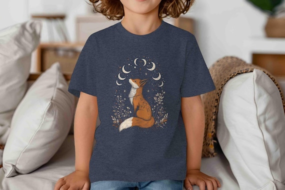 Kids Cute Fox Shirt Folklore T Shirt Gift Idea Fantasy Cottagecore TShirt Moon Phases Natural Holistic Cottage Core Unisex Youth Tee