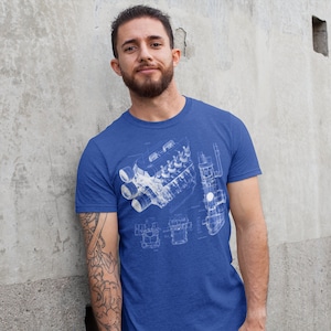 Men&#39;s Engine Blueprint Shirt Mechanic Shirts Repair Garage Car Truck Drawing Schematic Gift For Him Graphic Tee Man Unisex