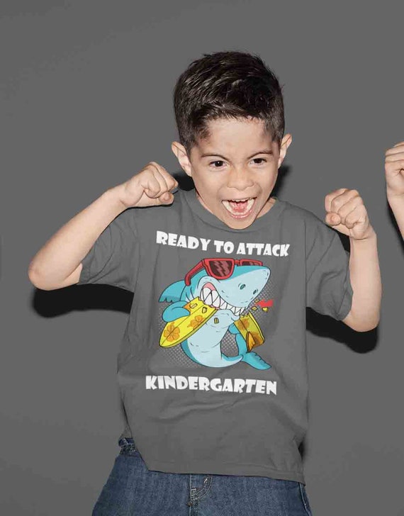 Kids Funny School T Shirt Kindergarten Shirts Ready To Attack K Graphic Tee Aquatic Great White Back To School Tshirt Unisex Boys Girls